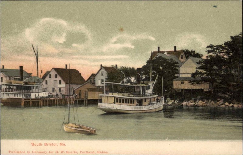 South Bristol ME Docks & Steamer Boats c1905 Postcard