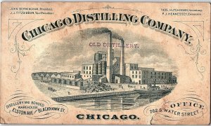 1881 Engraved Chicago Distillery Factory Company Trade Card P136