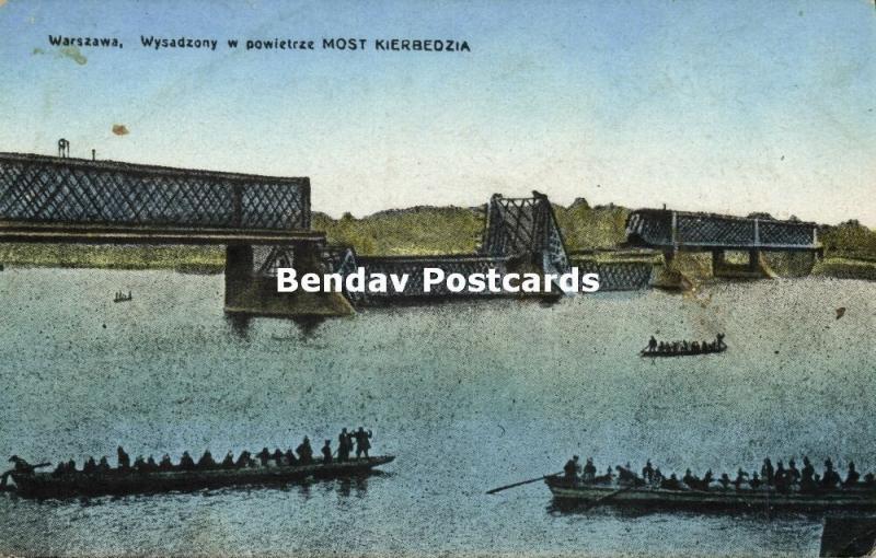 poland, WARSAW WARSZAWA, Blasted Kierbedź Bridge (1915) WWI Feldpost