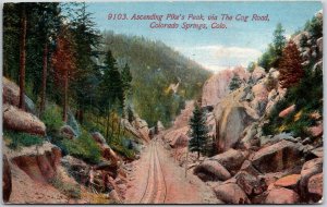 Colorado Springs CO, Ascending Pike's Peak via The Cog Road, Vintage Postcard
