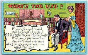 Postcard - What's The Use ? with Poem and Lovers Art Print - Greeting Card