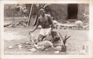 Stone Implements David Punaluu Hawaii HI Unused Real Photo Postcard H36