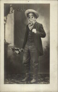 Costume - Halloween? Man as Tramp Hobo Sunglasses Pipe Studio RPPC