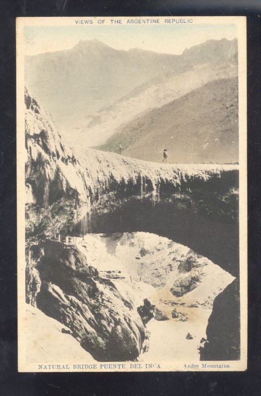 ANDES MOUNTAINS CHILE ARGENTINA PUENTE DEL INCA VINTAGE POSTCARD