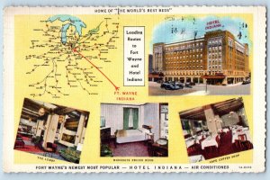 Fort Wayne Indiana Postcard Hotel Indiana Multiview Interior View Building 1937