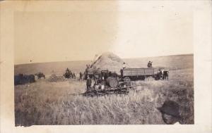Farmers With Horse and Wagon Harvesting Scene Real Photo