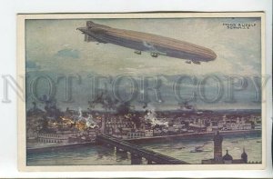 461281 WWI Hans Adolf Schulze airship bombing of Warsaw Vintage postcard