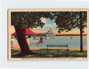 Postcard New Wilson Line Steamer City of Washington Arriving at Mt. Vernon VA