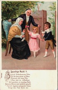 Man and Woman with Their Children Family Vintage Postcard C200