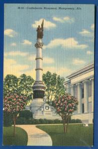 Confederate Monument Montgomery Alabama al linen postcard