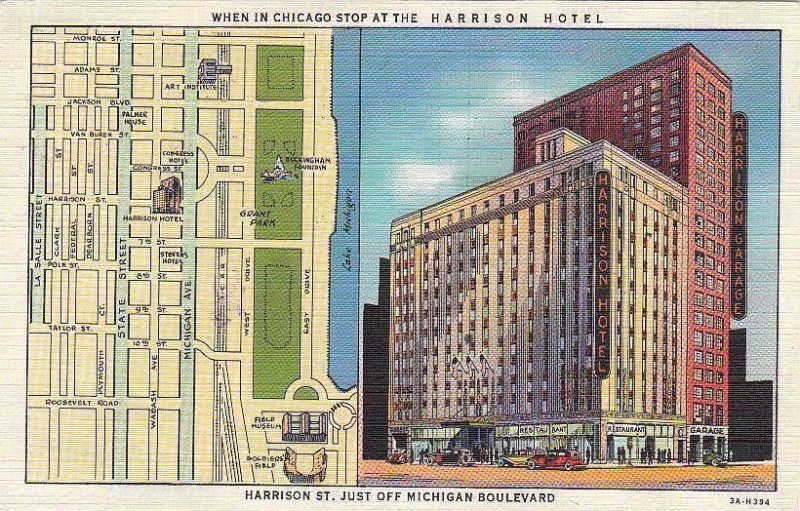 Postcard Harrison Hotel Chicago IL
