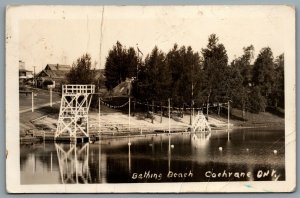 Postcard RPPC c1920s Cochrane Ontario Bathing Beach Diving Board Northern ONT