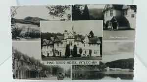 Vintage Multiview Postcard Pine Trees Hotel Pitlochry Rates on Rear ! Real Photo