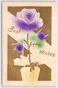 Pretty Purple Roses Greetings Davidson Family Long Pine NE Postcard A36