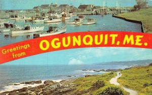 ME, Maine  OGUNQUIT Greetings   HARBOR~BOATS~Beach Path  1973 Chrome Postcard