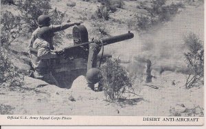 WWII Vintage Arcade Card, Desert Anti-Aircraft Gun, US Army Soldiers, Military