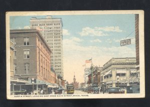 WACO TEXAS DOWNTOWN AUSTIN STREET SCENE STORES VINTAGE POSTCARD