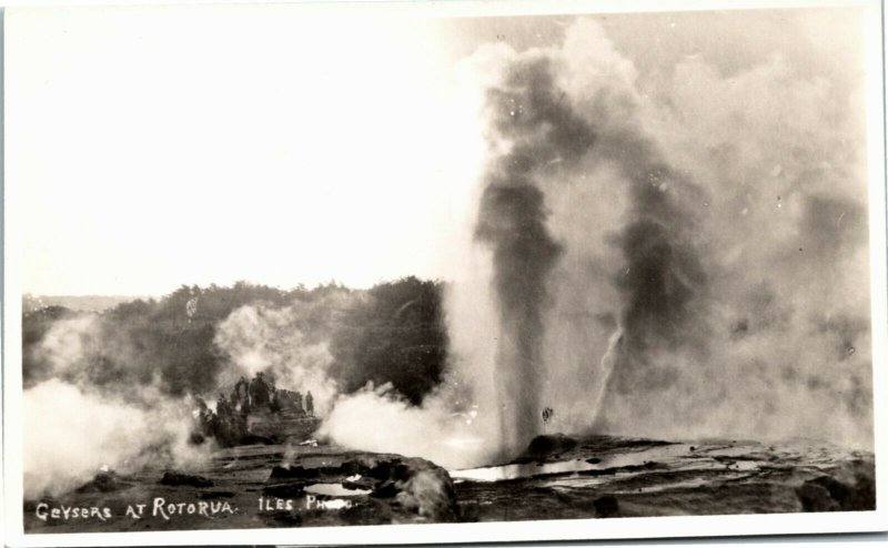 Postcard New Zealand RPPC Real Photo - Geysers at Rotorua - Iles Photo L7