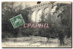 Old Postcard Roquefavour Aqueduct and the River Arc Fishing Fisherman