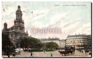 Old Postcard Paris Square and The Church of the Trinity