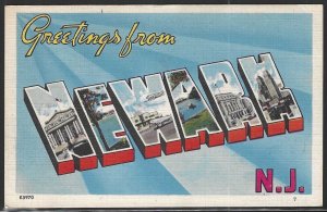 Large Letter: Greetings From Newark, N.J., Early Linen Postcard, Unused