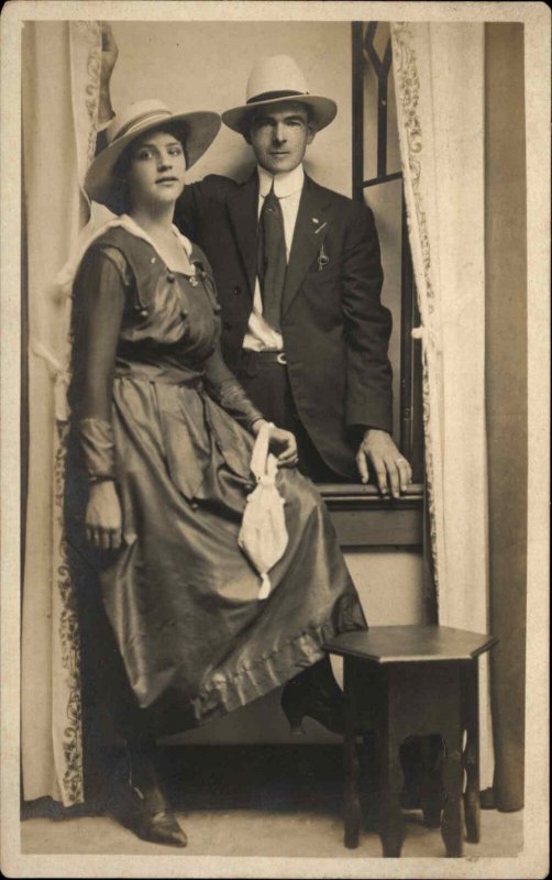 Well Dressed Fancy Man Woman Hat Dresss Suit Wildwood NJ on Back Studio RPPC