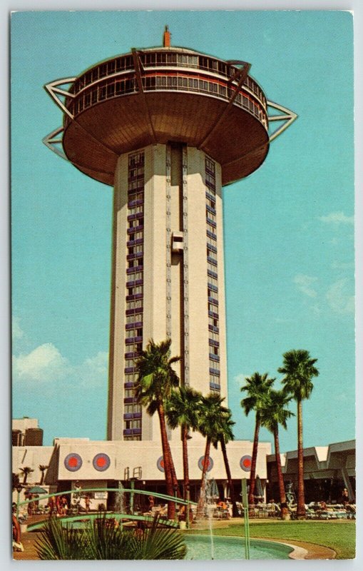 Las Vegas Nevada~Landmark Hotel~Tower Restaurant~Footbridge Over Pool~1969 PC 