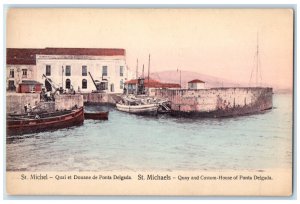 c1910 Quay and Custom House of Ponta Delgada St. Michaels Portugal Postcard