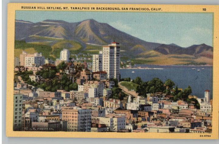 Linen Postcard~Russian Hill Skyline..San Francisco,CA