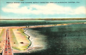 Florida Testle Bridge Over Sunshine Skyway Connecting Pinellas and Manatee Co...