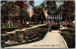 Scene In Island Park Fargo North Dakota ND Flower Garden Landscape Postcard