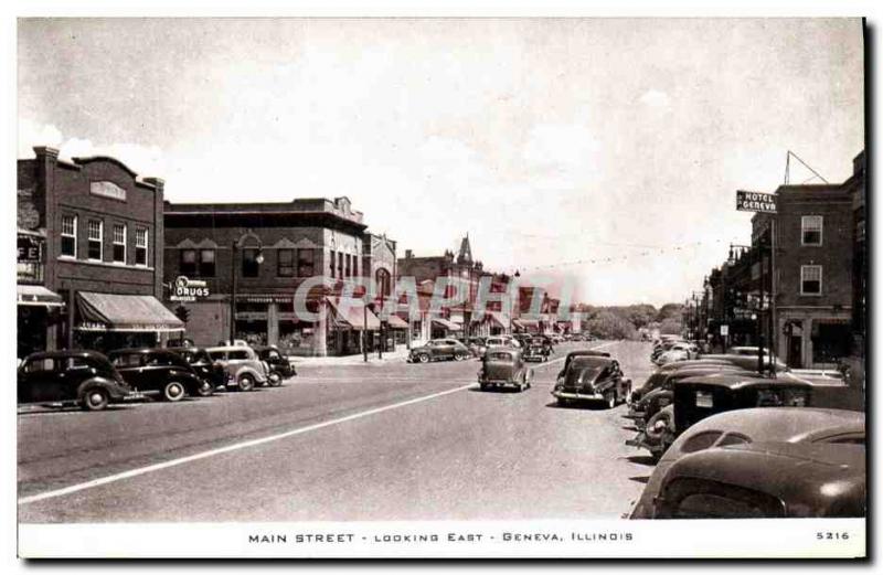 Postcard Old Main Street Looking East Geneva Illnois