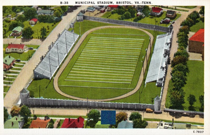 Municipal Stadium,  Bristol, Tn, Virginia Linen Postcard