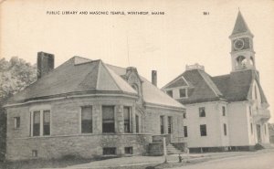 WINTHROP MAINE~PUBLIC LIBRARY & MASONIC TEMPLE-ART VUE PHOTO POSTCARD