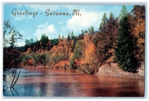 c1950's Stream Scene Greetings - Savanna Illinois IL Vintage Postcard