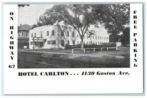 c1940s Hotel Carlton Exterior Roadside Dallas Texas TX Unposted Vintage Postcard