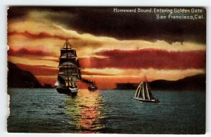 Ship Boat Postcard Sunset Home Bound Golden Gate San Francisco California PNC