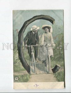 472027 ALPHABET Letter C Fashion Lovers BICYCLE on Bridge Vintage postcard