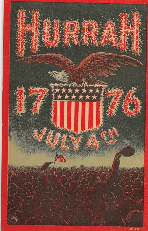 H77/ Patriotic Postcard c1910 Fourth of July 4th Hurrah Crowd Fireworks 129