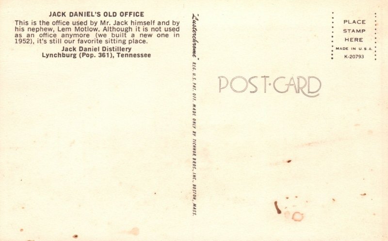 Vintage Postcard Jack Daniel And Lem Motlow Old Office Lynchburg Tennessee TN