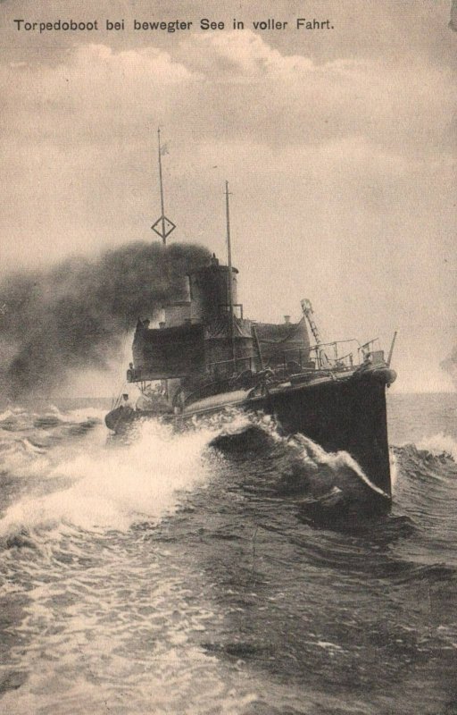 WWI German Imperial Navy Torpedo Boat at Full Speed Rare Art 1910s