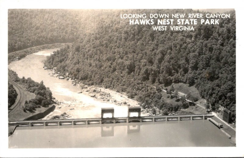 West Virginia Hawks Nest State Park Looking Down New River Canyon 1954 Real P...