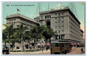c1910 US Grant Hotel Building Restaurant Classic Cars Park San Diego CA Postcard