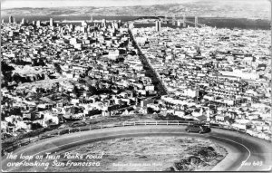 San Francisco Bird's Eye Twin Peaks Roads RPPC 1940s Cars - A26 