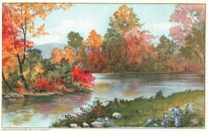 Vintage Postcard Rally Day Invitation Letter Painting Lake View Autumn Scene