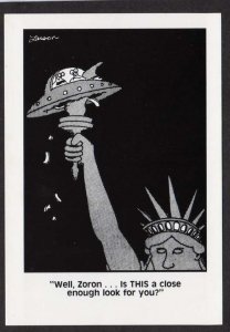 Space Ship Statue of Liberty Comic Postcard New York Artist Signed Gary Larson