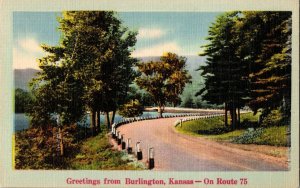 Greetings From Burlington Kansas On Route 75 Vintage Postcard Standard View Card