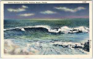 1938 Daytona Beach, FL Atlantic Ocean Breakers at Dawn Night Teich Scene PC A228