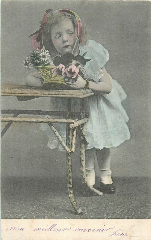 Children portraits early 1904 postcard cute little girl