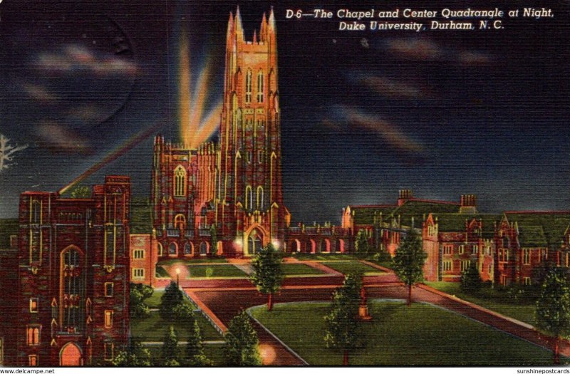 North Carolina Durham The Chapel and Center Quadrangle At Night Duke Universi...